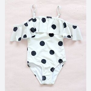 White Polka Dot Off-Shoulder one piece swimsuit